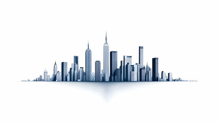 Fototapeta premium Modern city skyline icon collection. Includes skyscrapers, office buildings, urban landscape. Created in blue monochrome style with gradient effect