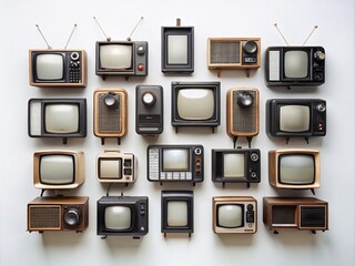 Retro TV  Collection:  Clipart of Classic Black  on a White Background Perfect for Vintage Design Projects and Nostalgic Themes in Digital Art and Print Media