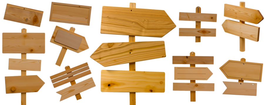 Wooden Signpost Collection: A diverse range of rustic wooden signs and arrow shapes, perfect for adding a touch of rustic charm to your designs.  