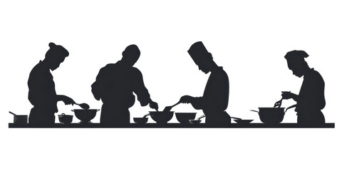 Silhouettes of Chefs in Action: A Culinary Team at Work
