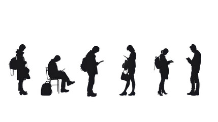 Silhouettes of People Waiting at a Station: A Monochromatic Urban Scene