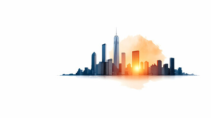 Fototapeta premium Modern city skyline vector illustration with sunset