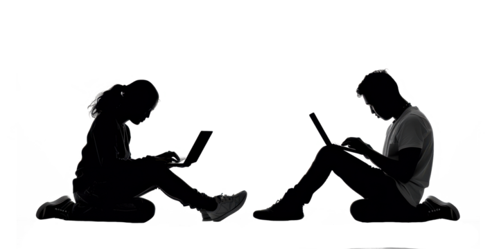 Silhouette of a Couple Working on Laptops