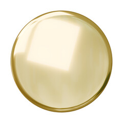 Glossy gold circular pin badge isolated on transparent background.