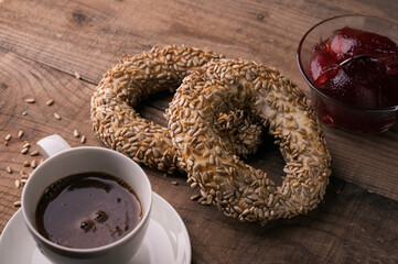 Freshly baked crispy pastry for breakfast, Bavarian cooked dough Pretzels