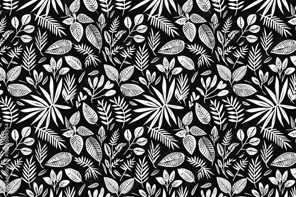 Poster toile pattern tapestry. linocut print. monochrome botanical pattern background. created with generat