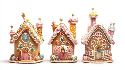 Fototapeta premium Christmas gingerbread house in snow town,Cookie and candy house with christmas tree,holiday greeting season,gift for Christmas day,Merry Christmas,happy new year concept,copy space.