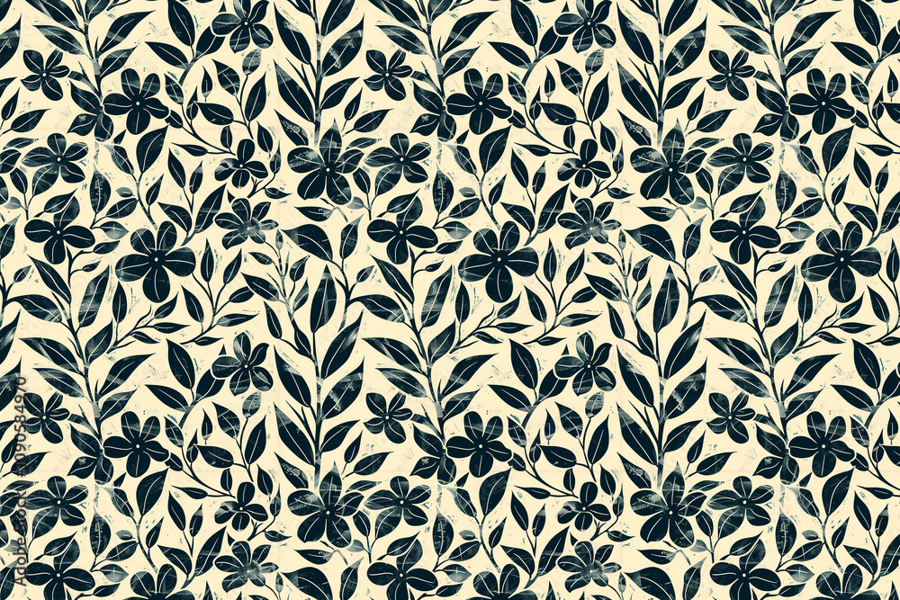Poster toile pattern tapestry. linocut print. monochrome botanical pattern background. created with generat