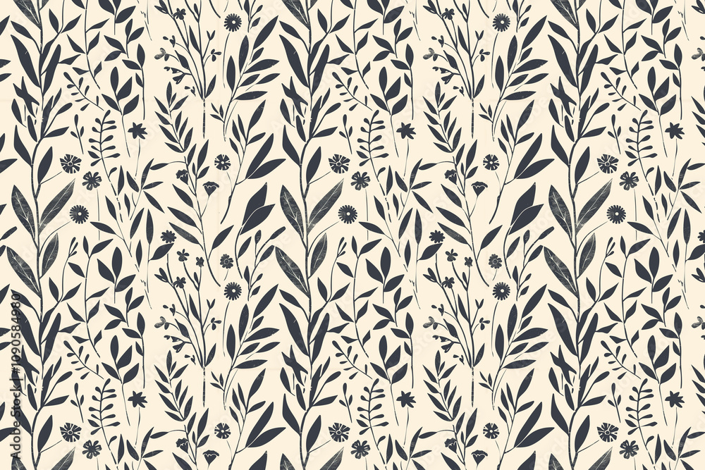 Poster toile pattern tapestry. linocut print. monochrome botanical pattern background. created with generat