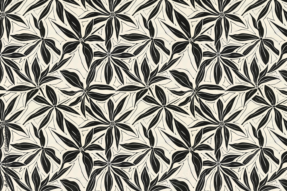 Poster toile pattern tapestry. linocut print. monochrome botanical pattern background. created with generat