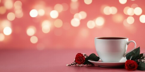 Fototapeta premium Cozy nights: A romantic, intimate tea moment in warm tones, perfect for evoking comfort and connection.