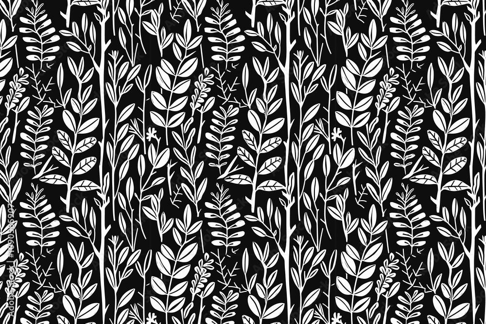 Poster toile pattern tapestry. linocut print. monochrome botanical pattern background. created with generat