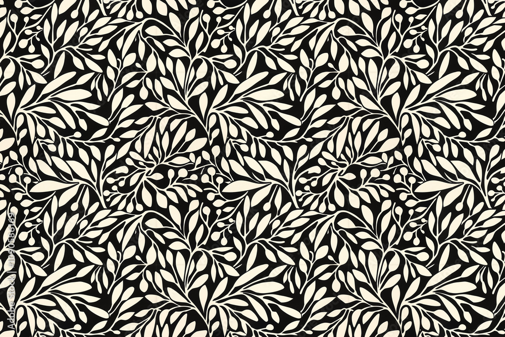 Poster toile pattern tapestry. linocut print. monochrome botanical pattern background. created with generat