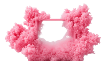 A vibrant pink frame surrounded by fluffy pink clouds, creating a playful and whimsical visual element.