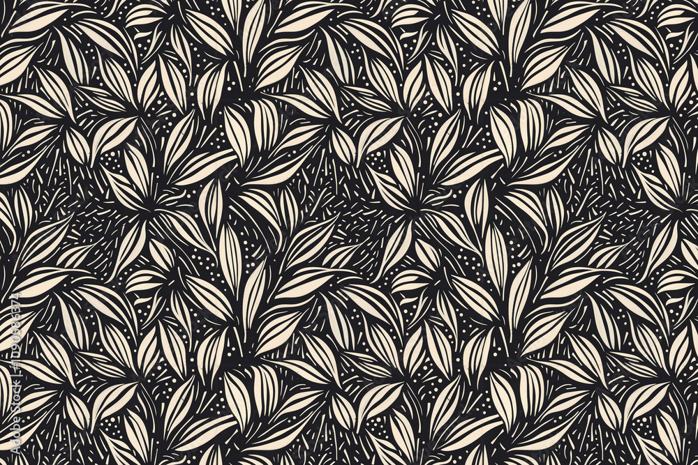 Poster toile pattern tapestry. linocut print. monochrome botanical pattern background. created with generat