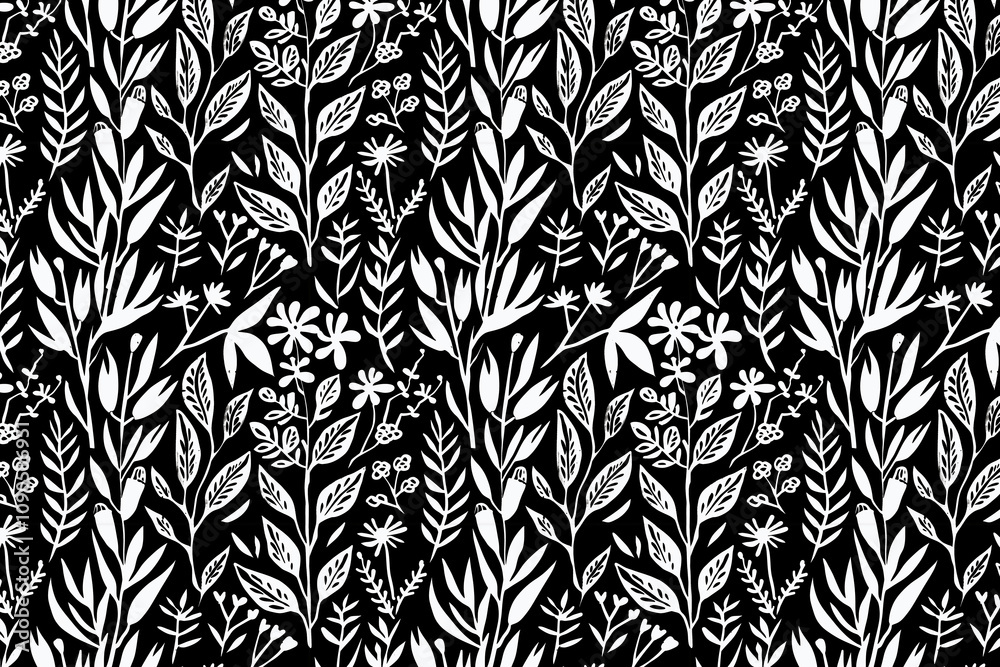 Poster toile pattern tapestry. linocut print. monochrome botanical pattern background. created with generat