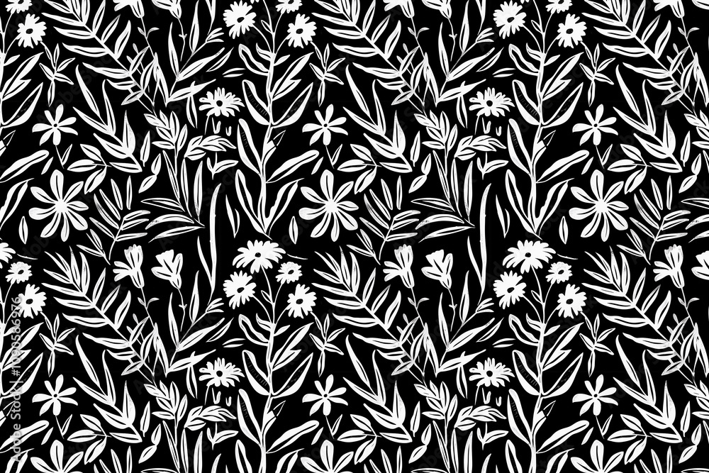 Poster toile pattern tapestry. linocut print. monochrome botanical pattern background. created with generat