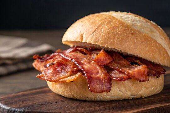 Crunchy bacon wrapped around a warm bread roll, wrap, breakfast, food