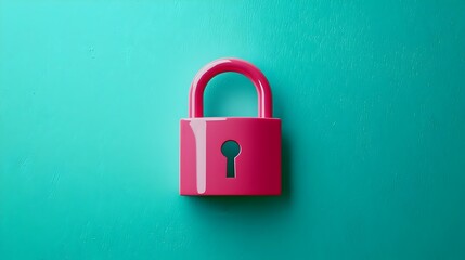 Fototapeta premium Bright Pink Padlock on Vibrant Teal
