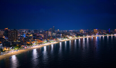 Aerial view night city Pattaya , beach promenade Walking street , Thailand © Parilov