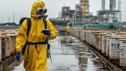 Fototapeta premium environmental safety measures in nuclear waste storage site industrial area photography urban environment ground level sustainable practices