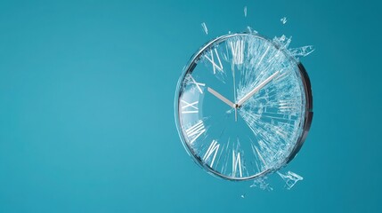 Investing mistake fail business and volatility Concept, A modern clock appears to shatter against a teal background, symbolizing the fragility of time.