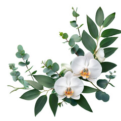Obraz premium Leaf Vine with Eucalyptus Leaves and Orchid Flowers for Elegant Design