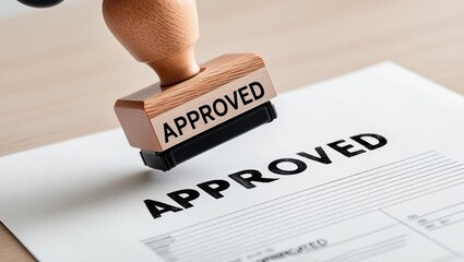 A rubber stamp marked "APPROVED" is applied to a document, symbolizing validation or acceptance in formal processes.