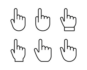 Hand click icon set. Pointer cursor сomputer mouse icon. Clicking cursor, pointing hand clicks icons. Click cursor.