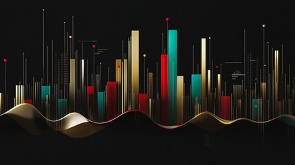 Obraz premium Abstract black background with Colorful charts and graphs with statistics to innovative analyze business potential and forecast future development of companies growth.