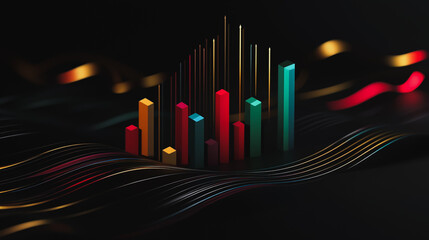 Obraz premium Abstract black background with Colorful charts and graphs with statistics to innovative analyze business potential and forecast future development of companies growth.