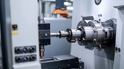 Fototapeta premium A custom-built machine operating on a factory floor, designed for precision tasks.