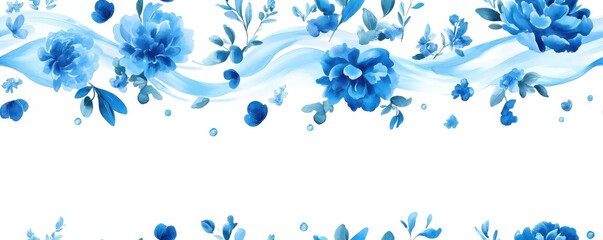 Fototapeta premium Delicate Blossoms and Flowing Waves: Seamless Watercolor Chinoiserie Art for Elegant Decor