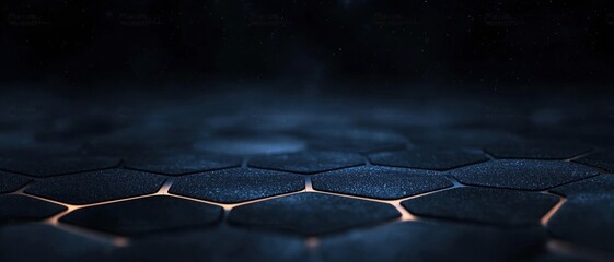 A black and white photo of a hexagonal pattern with a blue background