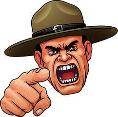 An angry drill instructor or sergeant bootcamp army soldier cartoon character