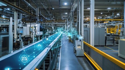 A factory floor with smart machinery optimizing production through IoT sensors.