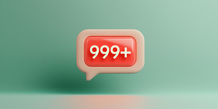 A 3D speech bubble with "999+" notification on a clean gradient green background, representing excessive messages or alerts