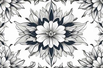 Fototapeta premium Monochrome floral illustration emphasizing intricate petal details and symmetry.