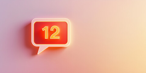 A glowing red speech bubble with the number "12," set on a warm gradient background for a modern visual design