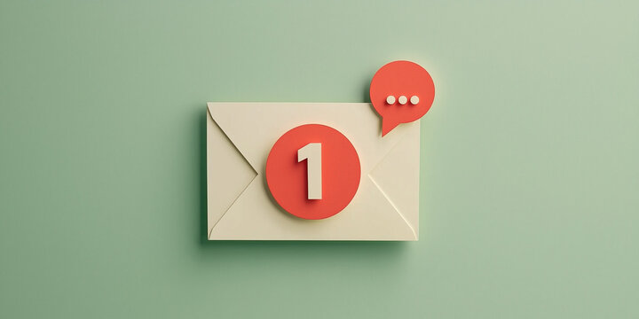 A clean envelope with a single unread notification in a speech bubble, set against a pastel green background. - Powered by Adobe