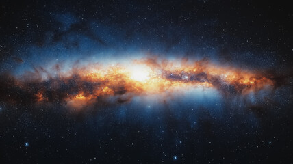 Fototapeta premium A starry sky with a bright yellow star in the middle. The sky is filled with stars and the yellow star is the brightest one
