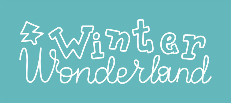 Winter wonderland design featuring playful typography symbolizes the joy and magic of the snowy season. Ideal for holiday events, decorations, or themed gatherings. Hand drawn wintertime lettering.