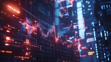 Naklejka premium Abstract Data Visualization with Colorful Charts and Graphs Representing Financial or Technological Growth in a Futuristic Background