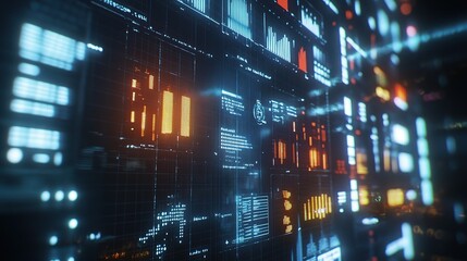 Fototapeta premium Abstract Digital Visualization of Data Analytics with Charts and Graphs in a Dark Background Displaying Insights and Metrics for Technology Concepts