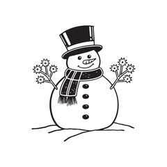 Christmas Snowman Illustration - Black Silhouette Winter Design.
