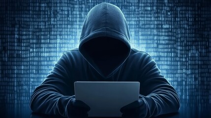 Focused individual in hoodie engrossed in laptop work, remote productivity and digital innovation