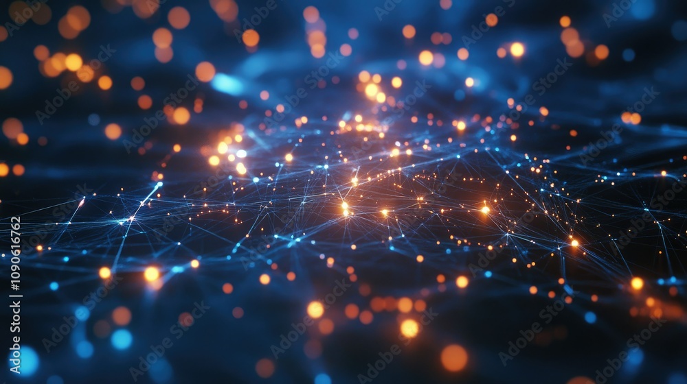 Poster abstract background with dots and lines representing connections in a network, ideal for technology,