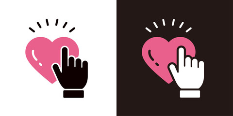 Obraz premium いいね！を押す手のアイコンセット＿シルエット＿指とハートマーク＿袖あり