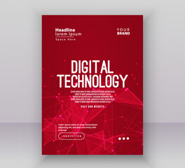 Poster brochure cover banner presentation layout template, Technology digital futuristic internet network red gradient background, Abstract cyber future tech, Ai big data business flyer annual vector