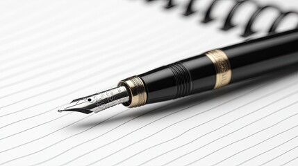 Elegant fountain pen on lined paper. Perfect for illustrating writing, creativity, and business concepts.